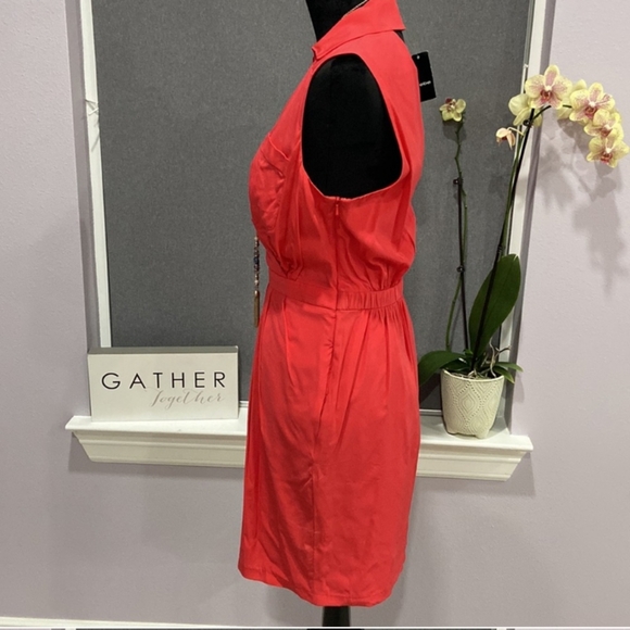 BEBE JETSET RED SILK SURPLUCE SUNDRESS WRAP DRESS SMALL MINI - Picture 4 of 5